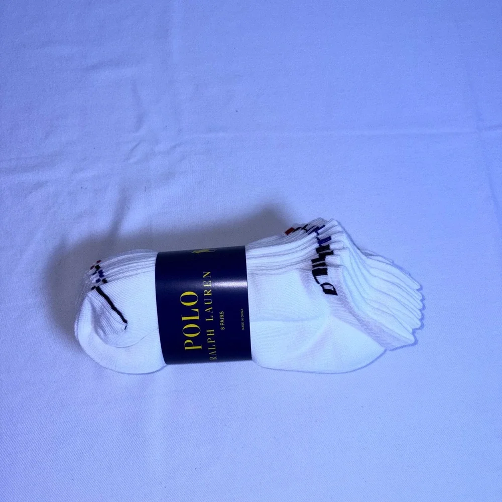 Polo Ralph Lauren Socks size 10 - 13 White New 8 Pack Low Cut Athletic Logo